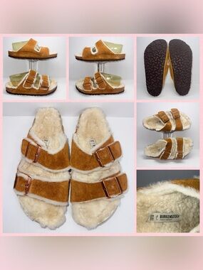 Birkenstock- Arizona Shearling Sandals - Chestnut Suede